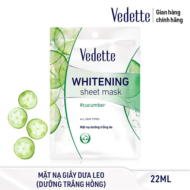 Mặt Nạ Giấy Dưỡng Trắng Da Dưa Leo Vedette 22ml