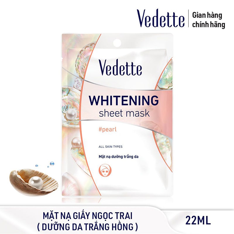 Mặt nạ giấy dưỡng trắng da Ngọc Trai Vedette 22ml