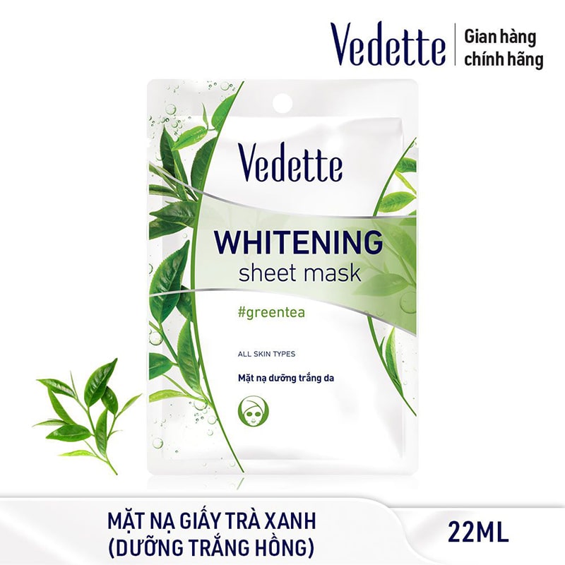 Mặt nạ giấy dưỡng trắng da Trà Xanh Vedette 22ml